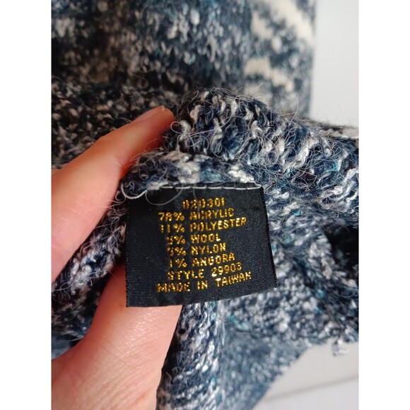 Vintage 90s Pioneer Wear Sweater Pullover Pearl Detail Sz Medium Blue / Cream - Picture 4 of 6